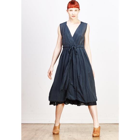 CP Shades Julia Dress Size L Cotton Silk Blue Midi Boho Lagenlook Flowy - Picture 1 of 10